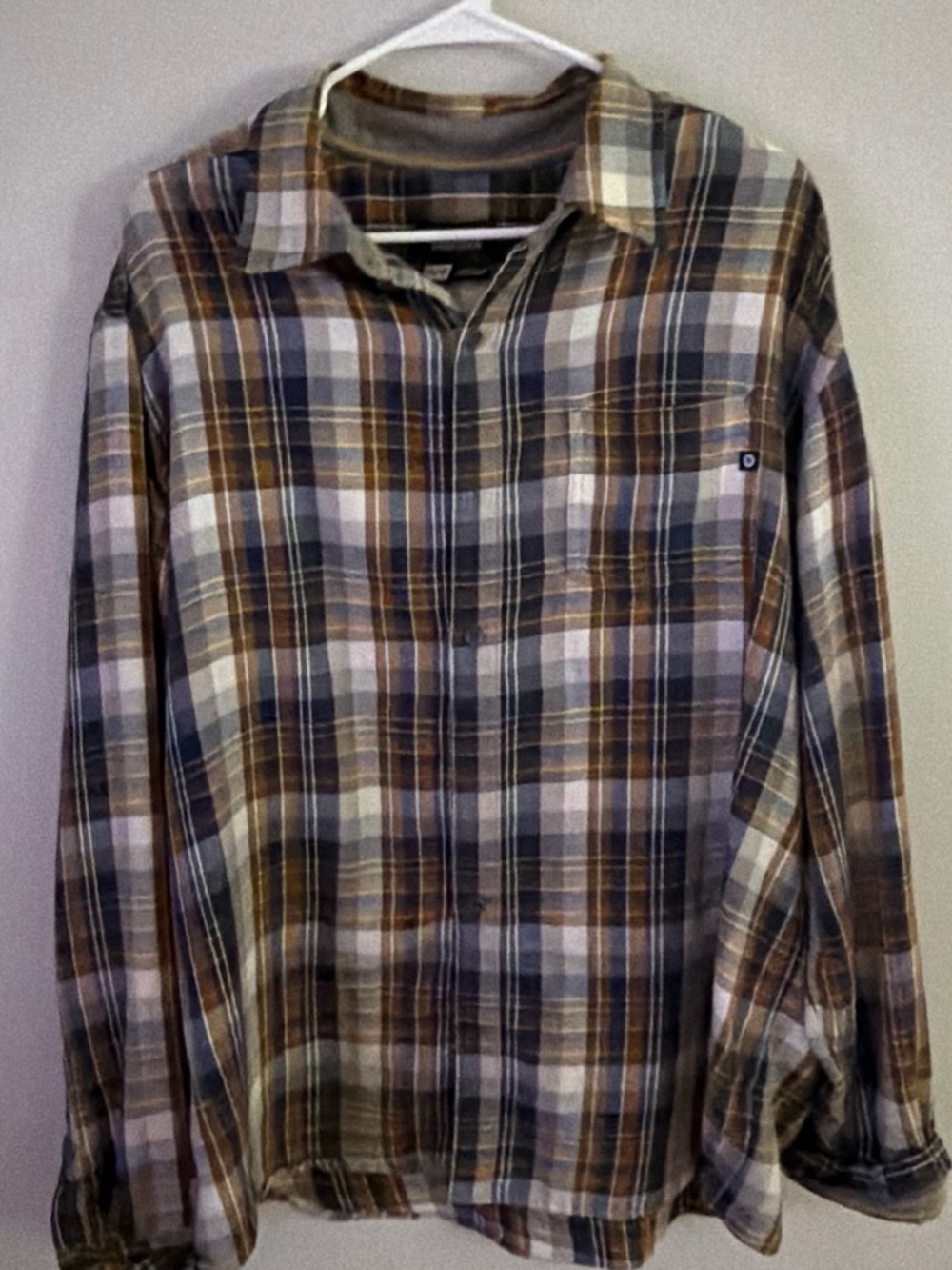 Marmot Brown Blue Plaid Button-Down Shirt